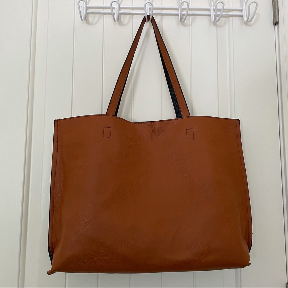 Reversible Black Brown Tote Handbag